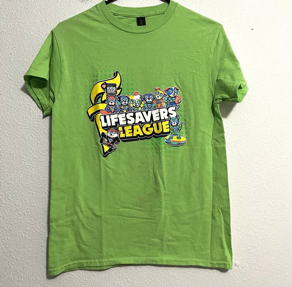 Gildan Heavy Cotton Men’s S Green Lifesavers League Graphic Crew Neck Tee